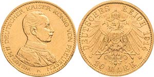 Preußen Wilhelm II. 1888-1918 20 Mark 1914 ... 