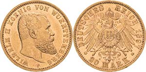 Württemberg Wilhelm II. 1891-1918 20 Mark ... 
