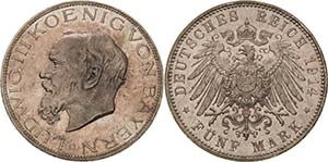 Bayern Ludwig III. 1913-1918 5 Mark 1914 D  ... 