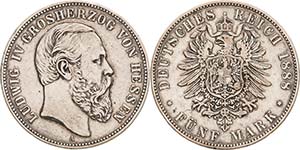 Hessen Ludwig IV. 1877-1892 5 Mark 1888 A  ... 