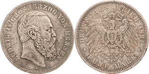 Hessen Ludwig IV. 1877-1892 5 Mark 1891 A  ... 