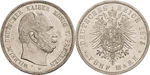 Preußen Wilhelm I. 1861-1888 5 Mark 1875 B  ... 