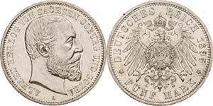 Sachsen-Coburg-Gotha Alfred 1893-1900 5 Mark ... 