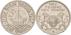 Ausgaben des Freistaates  5 Gulden 1935.  ... 