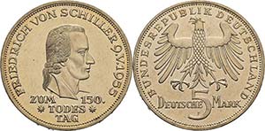 Gedenkmünzen  5 DM 1955 F Schiller  Jaeger ... 