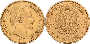 Bayern Ludwig II. 1864-1886 5 Mark 1877 D  ... 