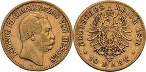Hessen Ludwig III. 1848-1877 10 Mark 1876 H  ... 