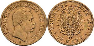 Hessen Ludwig III. 1848-1877 10 Mark 1877 H  ... 