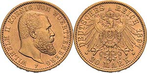 Württemberg Wilhelm II. 1891-1918 20 Mark ... 