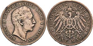 Preußen Wilhelm II. 1888-1918 5 Mark 1896 A ... 