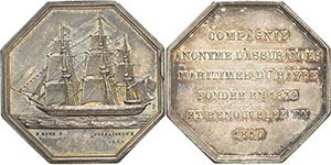 Schifffahrt  Ackteckige Silbermedaille 1847 ... 