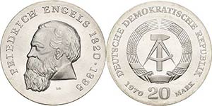 Gedenkmünzen  20 Mark 1970. Engels. Relief ... 