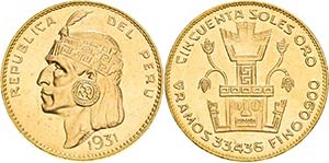 Peru Republik 50 Soles 1931, Lima Mythischer ... 