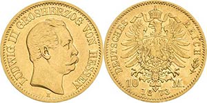 Hessen Ludwig III. 1848-1877 10 Mark 1873 H  ... 