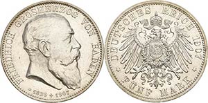 Baden Friedrich I. 1856-1907 5 Mark 1907 (G) ... 