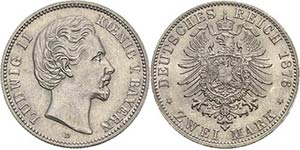 Bayern Ludwig II. 1864-1886 2 Mark 1876 D  ... 