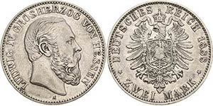 Hessen Ludwig IV. 1877-1892 2 Mark 1888 A  ... 