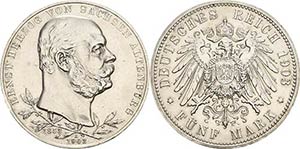 Sachsen-Altenburg Ernst 1853-1908 5 Mark ... 