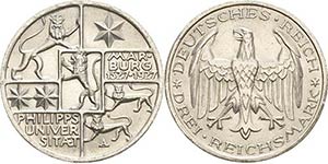 Gedenkausgaben  3 Reichsmark 1927 A Marburg  ... 
