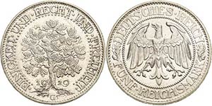 Gedenkausgaben  5 Reichsmark 1929 G Eichbaum ... 