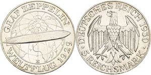 Gedenkausgaben  5 Reichsmark 1930 E Zeppelin ... 
