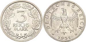 Gedenkausgaben  3 Reichsmark 1931 G ... 