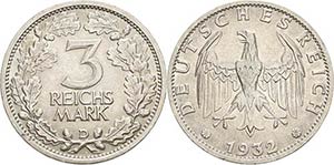 Gedenkausgaben  3 Reichsmark 1932 D ... 