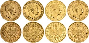 Reichsgoldmünzen Lot-4 Stück Preußen ... 
