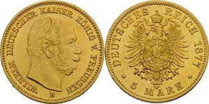 Preußen Wilhelm I. 1861-1888 5 Mark 1877 B  ... 