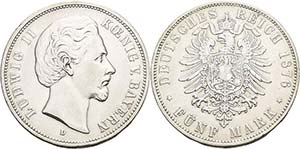 Bayern Ludwig II. 1864-1886 5 Mark 1876 D  ... 