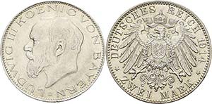 Bayern Ludwig III. 1913-1918 2 Mark 1914 D  ... 