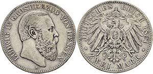 Hessen Ludwig IV. 1877-1892 2 Mark 1891 A  ... 