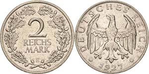 Kleinmünzen  2 Reichsmark 1927 E  Jaeger ... 