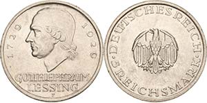 Gedenkausgaben  5 Reichsmark 1929 F Lessing  ... 