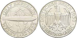 Gedenkausgaben  3 Reichsmark 1930 D Zeppelin ... 