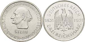 Gedenkausgaben  3 Reichsmark 1931 A Stein  ... 