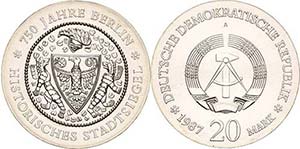 Gedenkmünzen 20 Mark 1987. Stadtsiegel  ... 