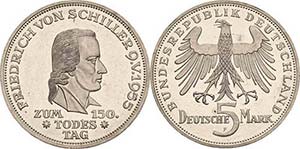 Gedenkmünzen 5 DM 1955 F Schiller  Jaeger ... 