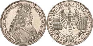 Gedenkmünzen 5 DM 1955 G Markgraf von Baden ... 
