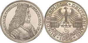 Gedenkmünzen 5 DM 1955 G Markgraf von Baden ... 
