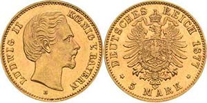 BayernLudwig II. 1864-1886 5 Mark 1877 D  ... 