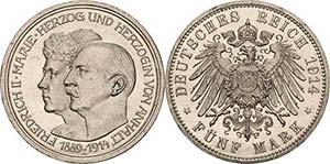 AnhaltFriedrich II. 1904-1918 5 Mark 1914 A ... 