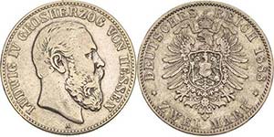 HessenLudwig IV. 1877-1892 2 Mark 1888 A  ... 