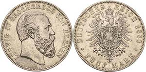 HessenLudwig IV. 1877-1892 5 Mark 1888 A  ... 