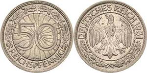 Kleinmünzen 50 Reichspfennig 1931 G  Jaeger ... 