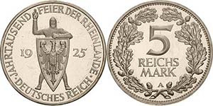 Gedenkausgaben 5 Reichsmark 1925 A ... 
