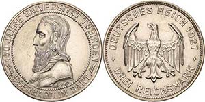 Gedenkausgaben 3 Reichsmark 1927 F Tübingen ... 