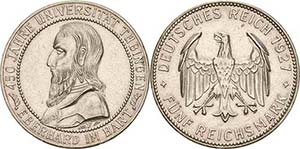 Gedenkausgaben 5 Reichsmark 1927 F Tübingen ... 