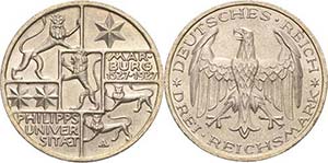 Gedenkausgaben 3 Reichsmark 1927 A Marburg  ... 