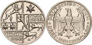 Gedenkausgaben 3 Reichsmark 1927 A Marburg  ... 